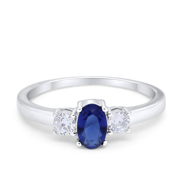 Solitaire Wedding Ring Oval Simulated Blue Sapphire CZ 925 Sterling Silver